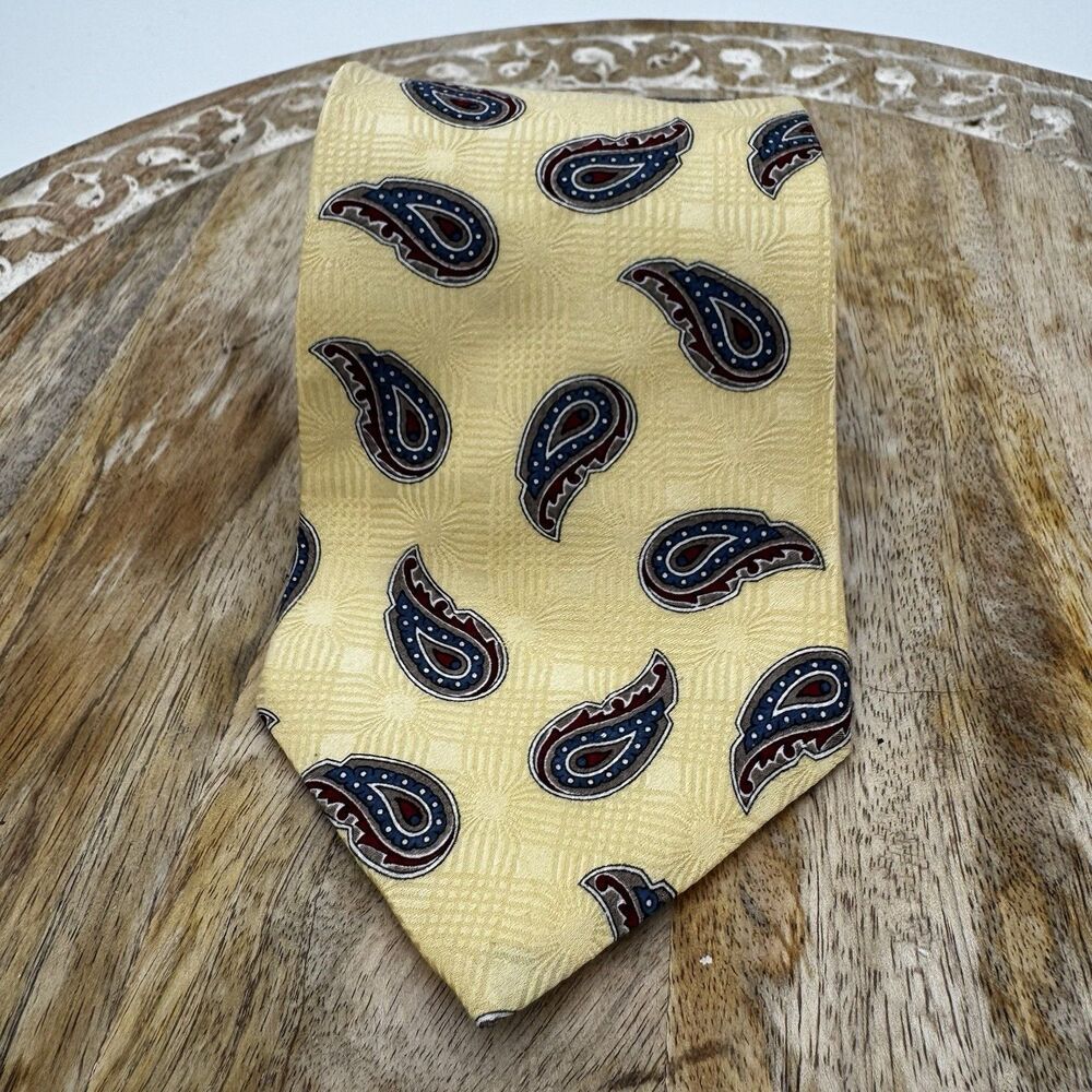 Oscar De La Renta Silk Tie Paisley Yellow Blue Red Couture Collection Business